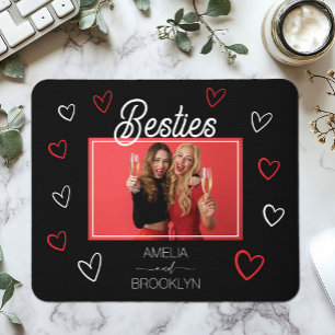 Photo Black and Red Hearts Besties Mouse Pad
