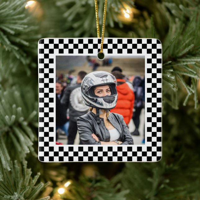 Photo Black and White Checkers Ceramic Ornament (Tree)