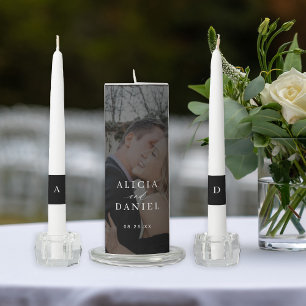 Photo black and white modern minimalist wedding unity candle set