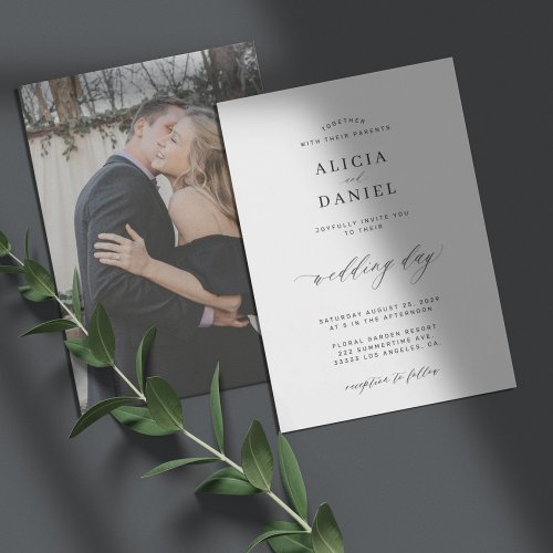 Photo black and white script minimalist wedding invitation