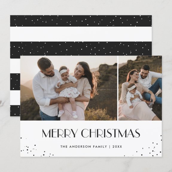 Photo Black and White Snow Merry Christmas Card