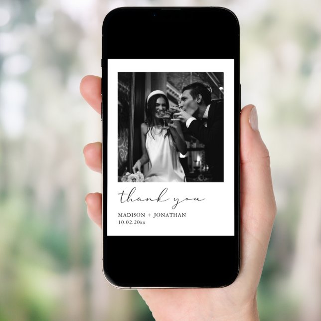 Photo Black and White Wedding Thank You Card (Front Digital)