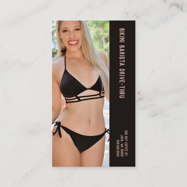 Photo Black Bikini Barista Double Number Coffee Loyalty Card (Front)
