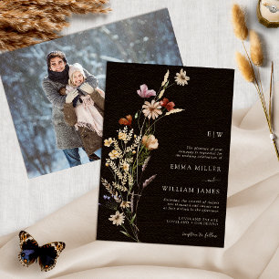 Photo Black Boho Wedding Invitation