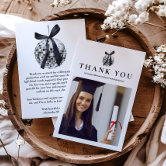 Elegant Black Bow Grad Photo Graduation Party Thank You Card | Zazzle