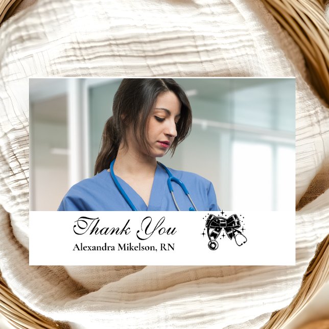Photo Black Bow Nursing School Graduate Thank You Card (Creator Uploaded)
