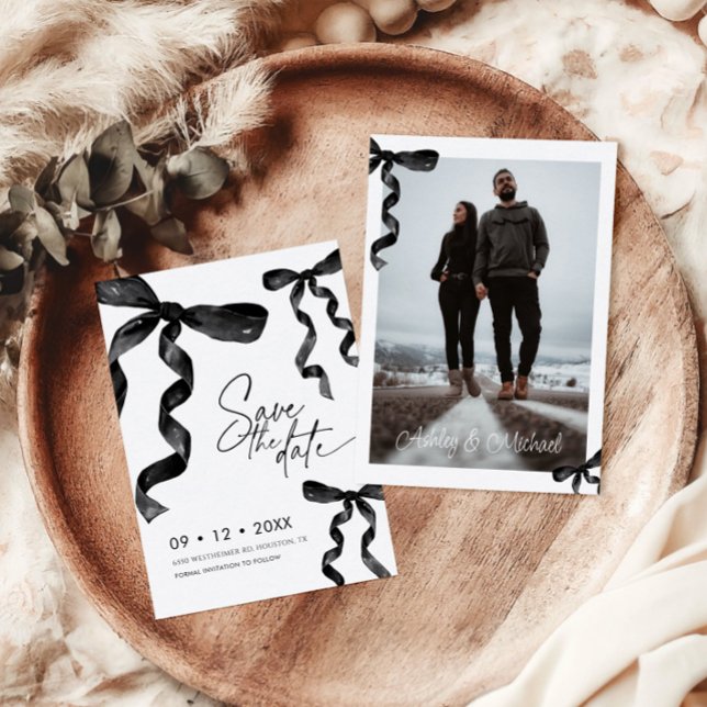 Photo Black Bow Save The Date Invitation (Creator Uploaded)