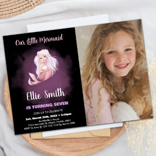 Photo Black Copper Tail Mermaid Birthday Invitation