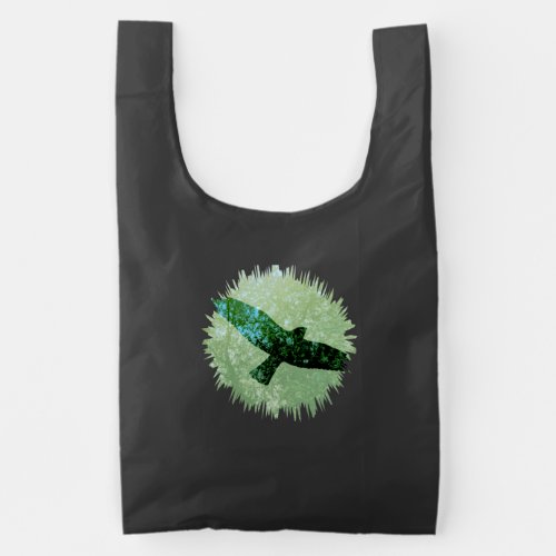 Photo black Flying Crow Green Tree Tops in Circle Reusable Bag