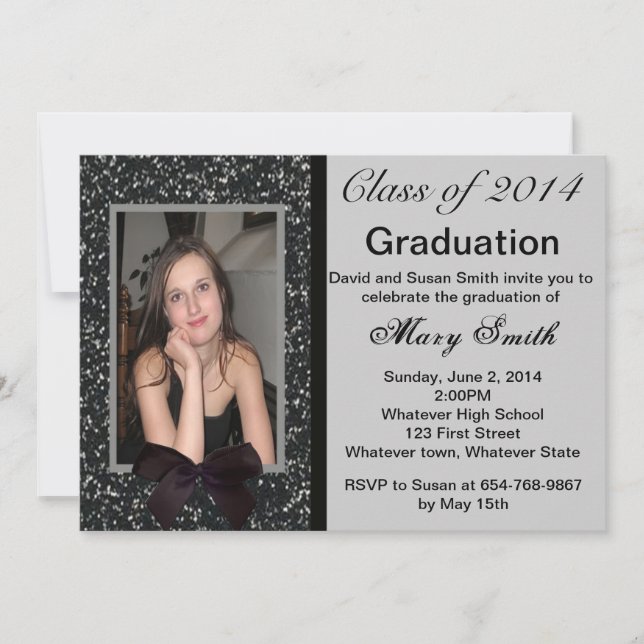 Photo Black Glitter Graduation Invitation (Front)