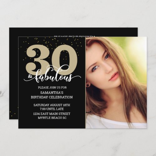 Photo Black Gold 30 and Fabulous Birthday Party    Invitation