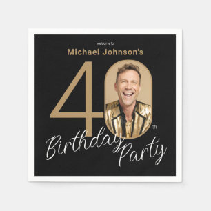 Photo Black Gold 40th Birthday Napkins