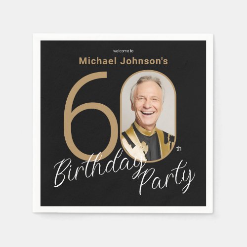 Photo Black Gold 60th Birthday  Napkins