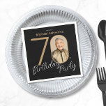 Photo Black Gold 70th Birthday  Napkins<br><div class="desc">Photo Black Gold 70th Birthday Napkins. Elevate your milestone celebration with an invitation design that epitomizes understated elegance and chic minimalism. Our black and gold theme exudes sophistication, creating a refined atmosphere for your special day. The custom photo feature adds a personalized touch, ensuring that each invitation is a unique...</div>