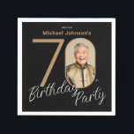 Photo Black Gold 70th Birthday  Napkins<br><div class="desc">Photo Black Gold 70th Birthday Napkins. Elevate your milestone celebration with an invitation design that epitomizes understated elegance and chic minimalism. Our black and gold theme exudes sophistication, creating a refined atmosphere for your special day. The custom photo feature adds a personalized touch, ensuring that each invitation is a unique...</div>