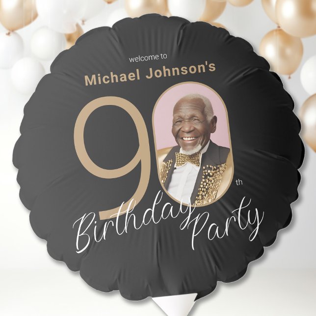 Photo Black Gold 90th Birthday Party Decor Balloon (Custom Photo 90th Birthday Black Gold Elegant Balloon)