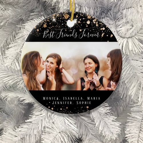 Photo black gold best friends forever glitter  ceramic ornament