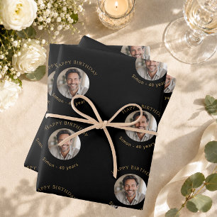 Photo Black Gold Birthday Wrapping Paper Sheets