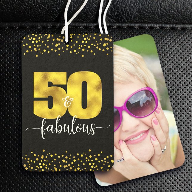 Photo Black Gold Foil 50 Fabulous Birthday Custom  Air Freshener (Creator Uploaded)