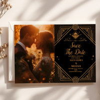 Photo Black Gold Geometric Art Deco Wedding 