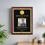 Photo Black Gold Glitter Employee of the Year Award Plaque<br><div class="desc">Celebrate excellence with our "Photo Black Gold Glitter Employee of the Year" award! This stunning plaque features a sleek black background adorned with shimmering gold glitter, making it a standout piece for any workplace. Perfect for showcasing your top achiever, it includes a customizable photo area to highlight their success. Recognize...</div>
