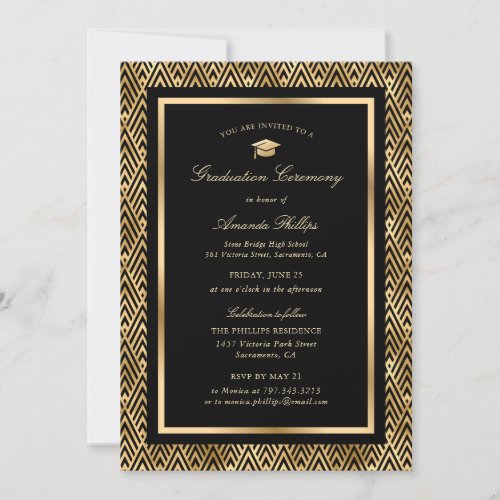 Photo Black Gold Graduation Ceremony Invitation