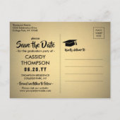 Photo Black & Gold Modern Graduation Save the Date Postcard (Back)