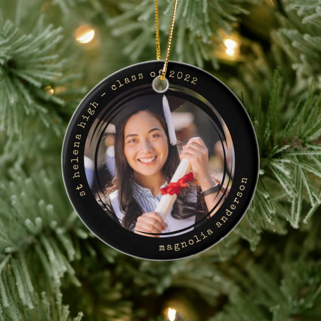 Photo Black Gold School College Graduation Ceramic Ornament (Tree)