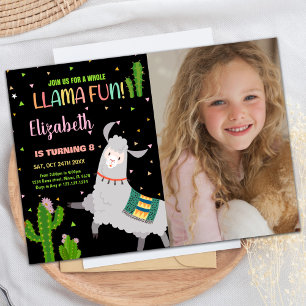 Photo Black Gray Llama Fun Llama Birthday Invitation