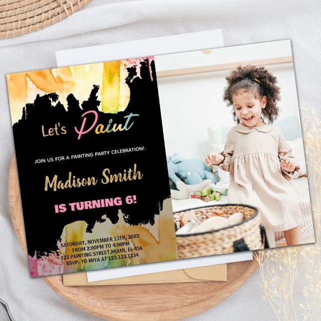 Photo Black Let's Paint Birthday Invitations (Photo Black Let's Paint Birthday Invitations)
