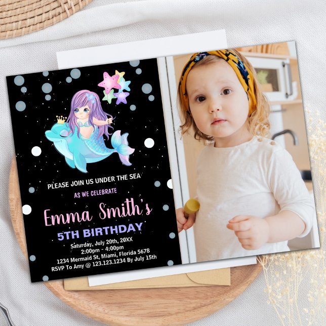 Photo Black Mermaid Invitations with dolphin (Photo Black Mermaid Invitations with dolphin)