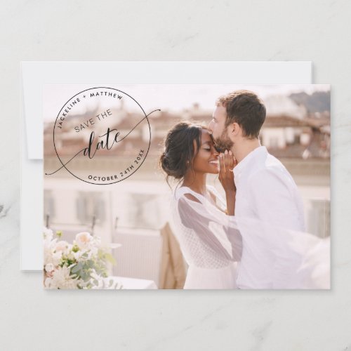 Photo Black Monogram Stamp Photo Overlay Wedding Save The Date