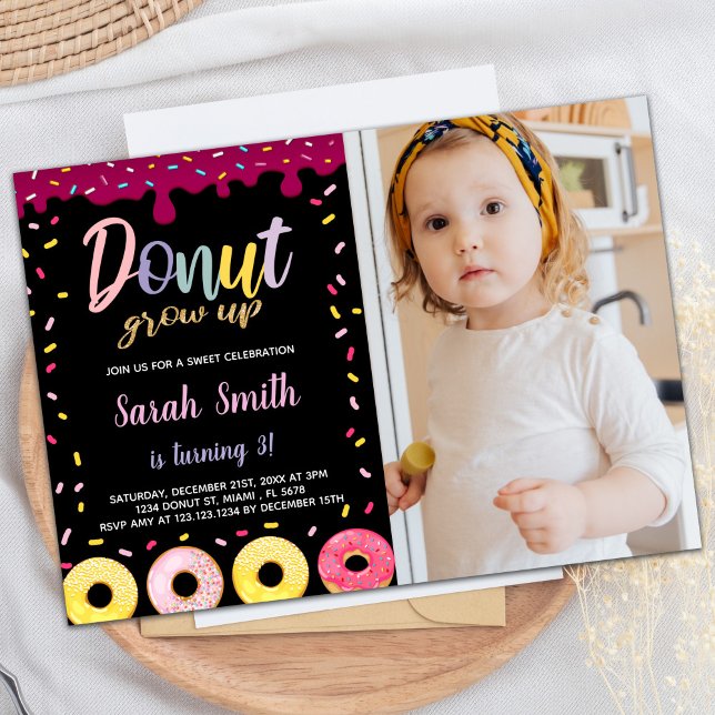 Photo Black Pastil Color Donut Birthday Invitation (Photo Black Pastil Color Donut Birthday Invitation)