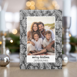 Photo - Black Pine Border - script Merry Christmas Holiday Card