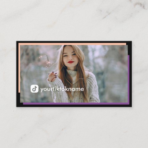 Photo Black Purple Peach QR Code Business Card