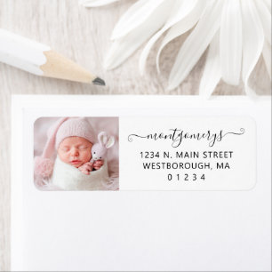 Photo Black Script Family Name Return Address Label