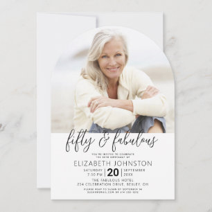 Photo Black White 50 Fabulous Birthday Arch Modern Invitation