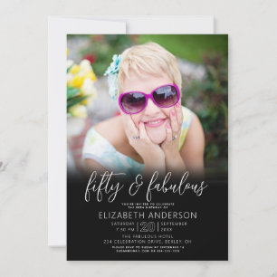 Photo Black White 50 Fabulous Birthday Modern Bold Invitation
