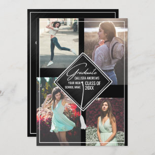Photo Black White Cap and Tassel Framed Graduation Invitation