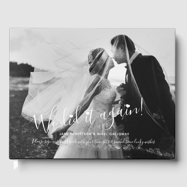 Photo black white customized remarried wedding guest book (Front)