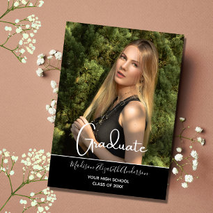 Photo Black White Formal High School Graduation Invitation