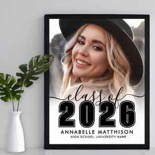 Photo Black White Graduation Party Sign