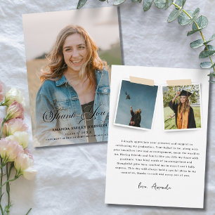 Photo Black White Graduation Thank You Card