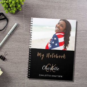 Photo black white monogram notebook