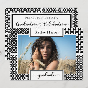 Photo & Black & White Patterns Graduation Party Invitation
