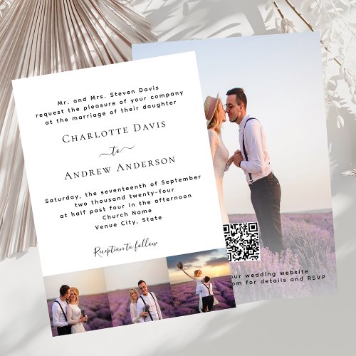 Photo black white QR code RSVP luxury wedding  Invitation