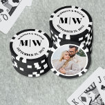Photo Black White Wedding Favor Poker Chips<br><div class="desc">These custom poker chips are designed for weddings and feature the bride and groom’s names at the top on the front, with the wedding date displayed just below for a personal touch. The center can feature a design or monogram if you choose. The back includes a spot to add the...</div>