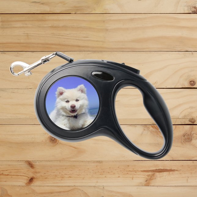 Photo black white wreath monogram initial dog retractable pet leash  (Creator Uploaded)