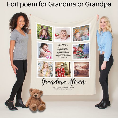 Photo Blanket Grandma Poem Grandpa Family Tree