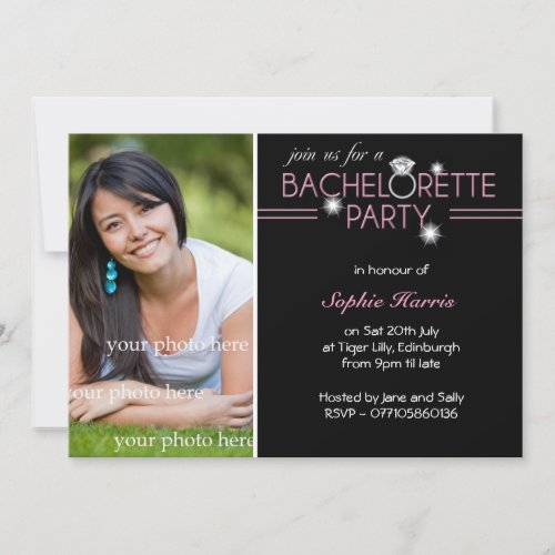 Photo Bling Ring Pink Bachelorette Party Invite
